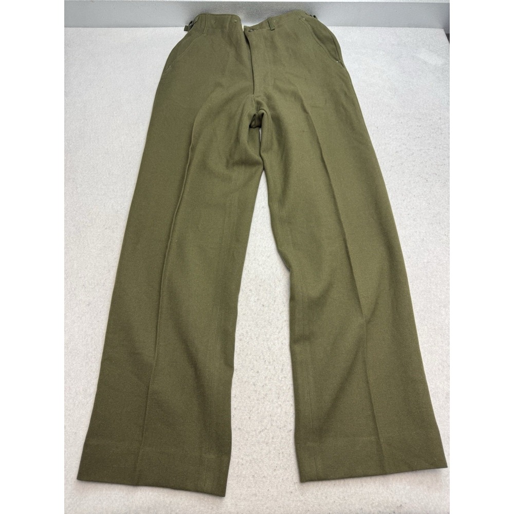 Vtg M-1951 Korean War Military Wool Field Trousers Green Adjustable Small 30x33